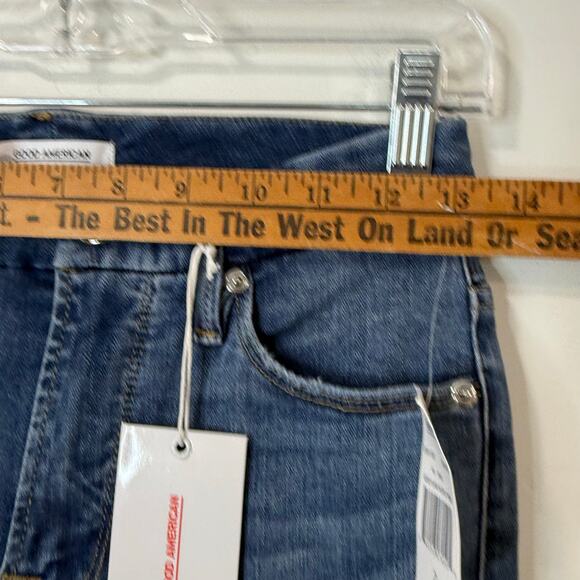 Good American Women's Jeans Good Flare Split Hem Blue Denim NEW 2 Distressed - Picture 5 of 8